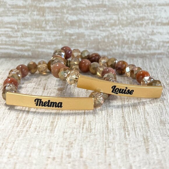Set of 2 Retro Movie Boho Best Friends Thelma + Louise Stone Beaded Bracelets - Picture 3 of 7
